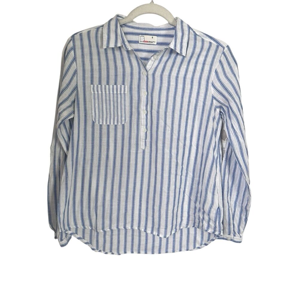 Bench Womens Sz S Striped Popover Blouse Blue White Cotton Lightweight Collared